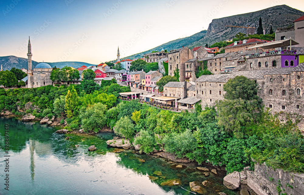 View on the medieval bridge of Mostar 