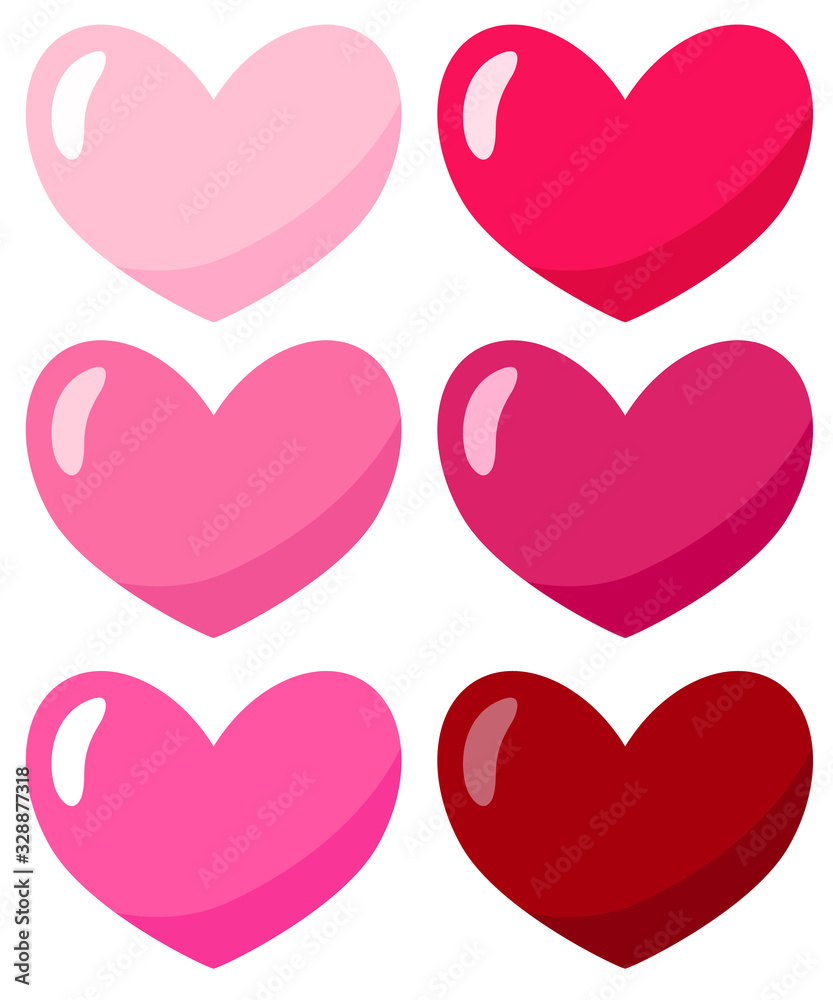 Collection of red heart icons. Vector illustration isolated on white background.	
