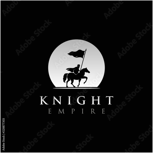 Horseback Knight Silhouette logo, Horse Warrior Paladin Medieval logo design illustration