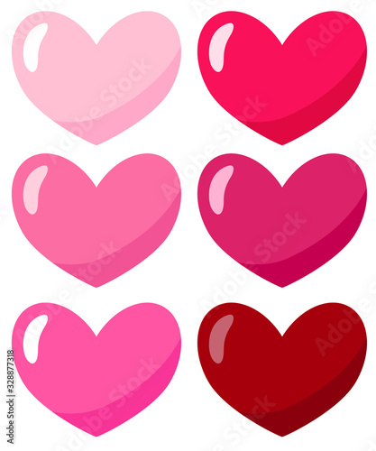 Collection of red heart icons. Vector illustration isolated on white background.	