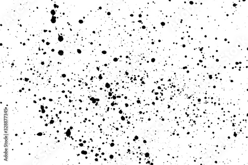 Black blobs isolated on white. Ink splash. Brushes droplets. Grainy texture background. Digitally generated image. Vector illustration, EPS 10. photo
