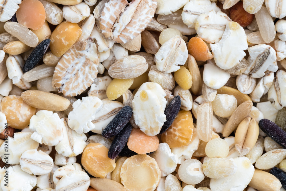 colorful mixed raw grain closeup detail view background