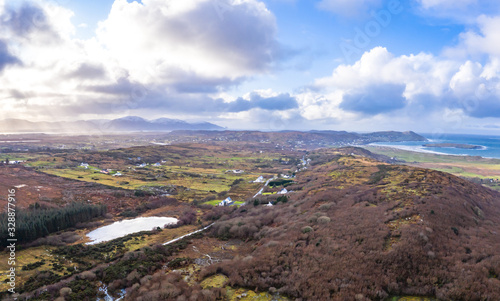 Aerial view of Cashelgolan hill by Portnoo in County Donegal - Ireland