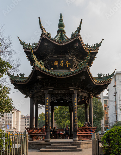 Restored Kuixing pavilion on Wan'an Rd by Zouma Pond in historic old-town Jiangwanzhen, Hongkou district, Shanghai, China. Built in late Qing Dynasty. Heritage. photo