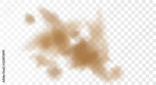 3d realistic dust cloud isolated on a transparent background.Brown dusty cloud or dry sand flying with a gust of wind. 