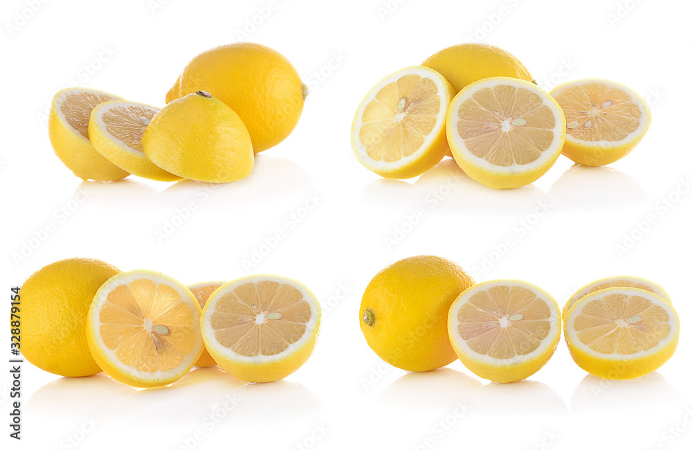 fresh lemons isolated on white background.