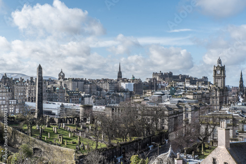 View from Calton Hill to Edinburgh City in Scotland February 2020
