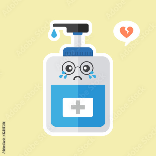 ute and kawaii disinfection or and sanitizer bottle, washing gel. Vector illustration suitable for hygiene, disinfect, medical, clean life, anti virus, bacteria, health care, disease spread, germs