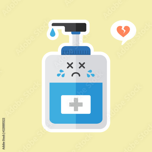 ute and kawaii disinfection or and sanitizer bottle, washing gel. Vector illustration suitable for hygiene, disinfect, medical, clean life, anti virus, bacteria, health care, disease spread, germs