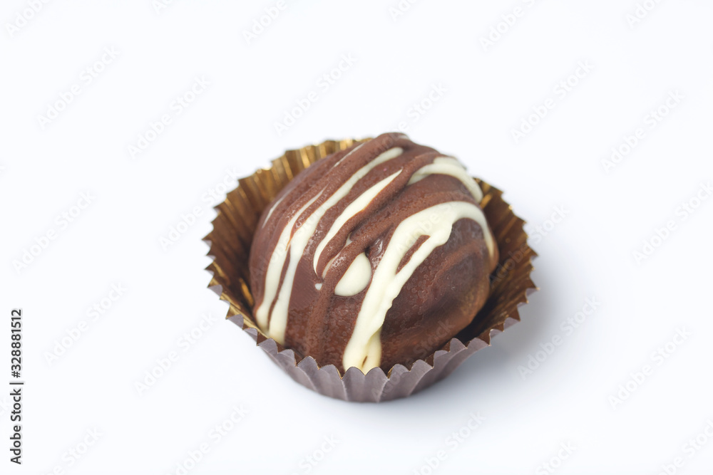 Chocolate Potato Cake. Garnished with trickles of chocolate. On white background. Chocolate Potato Cake. Garnished with trickles of chocolate. On white background.