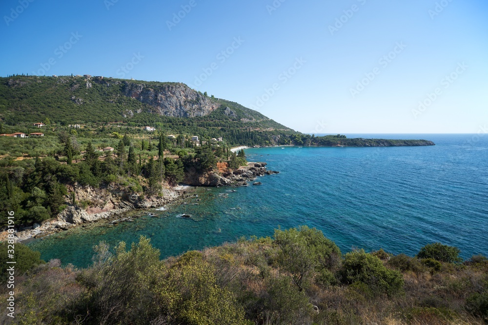 Coast landscapes near Kardamili town at Messinian Bay, South Peloponnese, Greece
