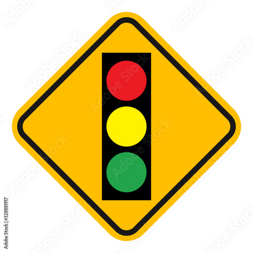 Traffic Light ahead sign vector. Yellow diamond background.