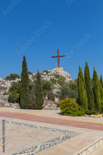 Cross on the hill near Agios Epiphanios church in Ayia Napa, Cyprus. photo