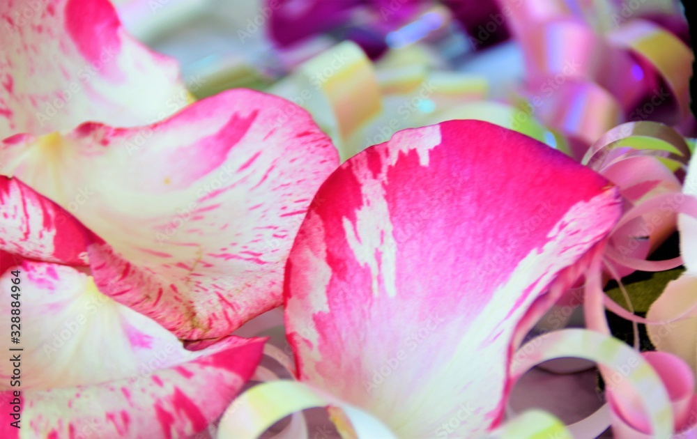 rose petals and pearly pink garlands