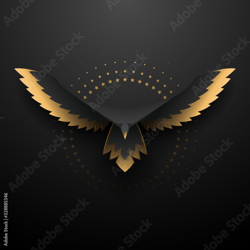 Fotografiet Black and gold eagle illustration