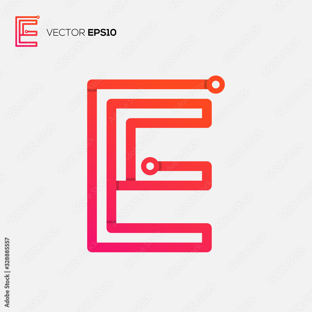 illustration vector graphics of the letter E logo with peach color and color gradation, perfect for the initials letter E, brand, business, identity E, company name E, real estate, monoline  etc.