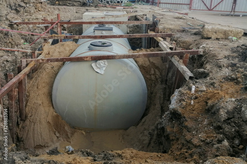 Gray building waste collection tanks are currently