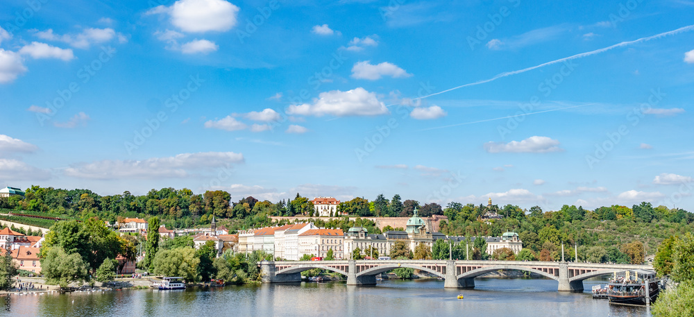 View of the Vltava River in Prague, Czech Republic.