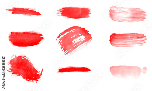 Beautiful set of red paint smear brushes for painting