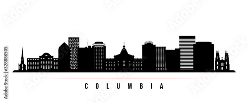 Columbia skyline horizontal banner. Black and white silhouette of Columbia, South Carolinaa. Vector template for your design. photo