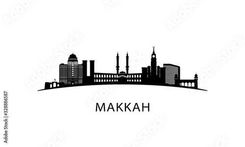 Makkah city skyline. Black cityscape isolated on white background. Vector banner.