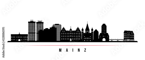 Mainz skyline horizontal banner. Black and white silhouette of Mainz, Germany. Vector template for your design.
