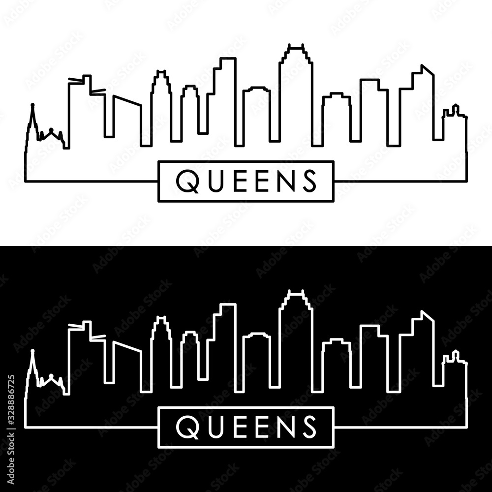 Queens NY skyline. Linear style. Editable vector file. Queens NY skyline. Linear style. Editable vector file.