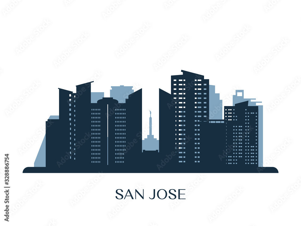 San Jose skyline, monochrome silhouette. Vector illustration.