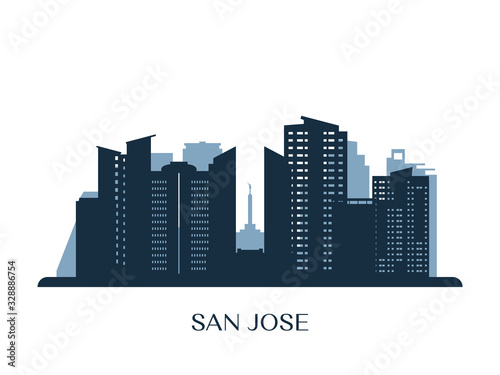 San Jose skyline  monochrome silhouette. Vector illustration.