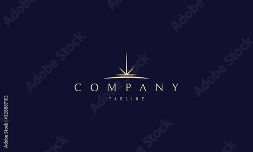 Vector golden logo on which an abstract image of the rising sun.