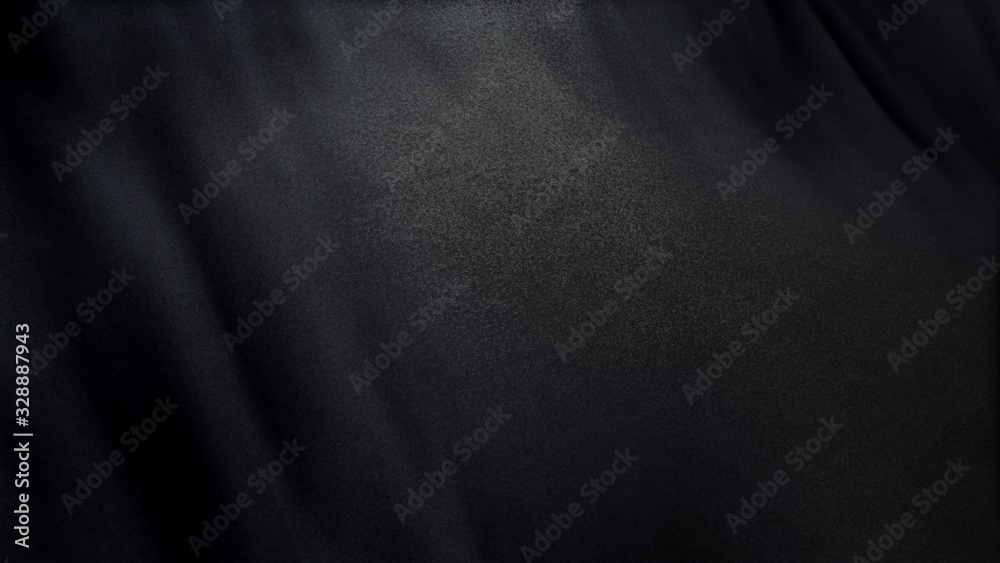 black flag cloth in full frame with selective focus. 3D Illustration of ...