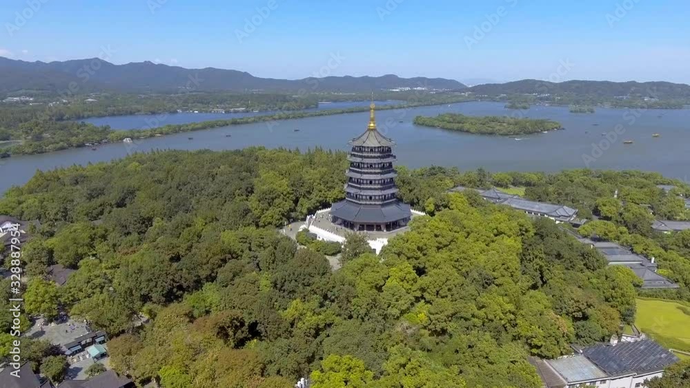 4K Aerial view of Leifeng Tower,Hangzhou Lake,Beautiful natural scenery 4K Aerial view of Leifeng Tower,Hangzhou Lake,Beautiful natural scenery