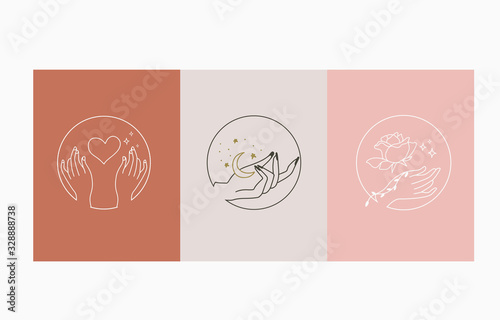 Collection of occult background set with hand, rose,moon.Editable vector illustration for website, invitation,postcard and sticker