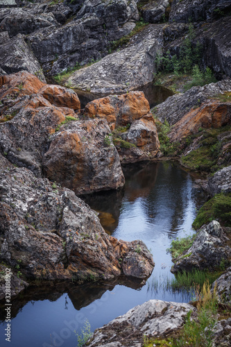 Rocks and remnants of a dry river at Döda Fallet in Sweden