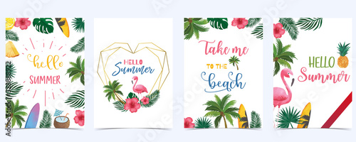 Collection of summer background set with fruit flamingo coconut tree.Editable vector illustration for New year invitation postcard and website banner