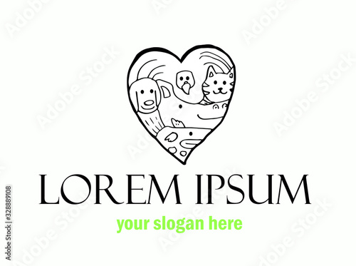 innovative and creative, minimalist animal logo. can use animal clinics, petshop and veterinarian. black and white simple stylish logo.