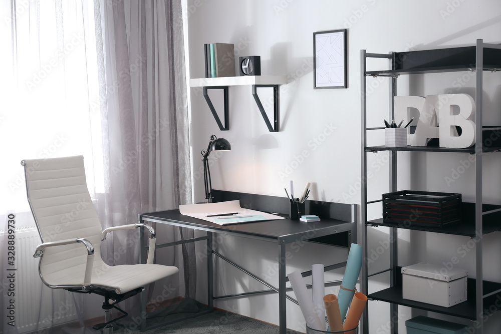 Stylish room interior with comfortable workplace near window. Design idea Stylish room interior with comfortable workplace near window. Design idea