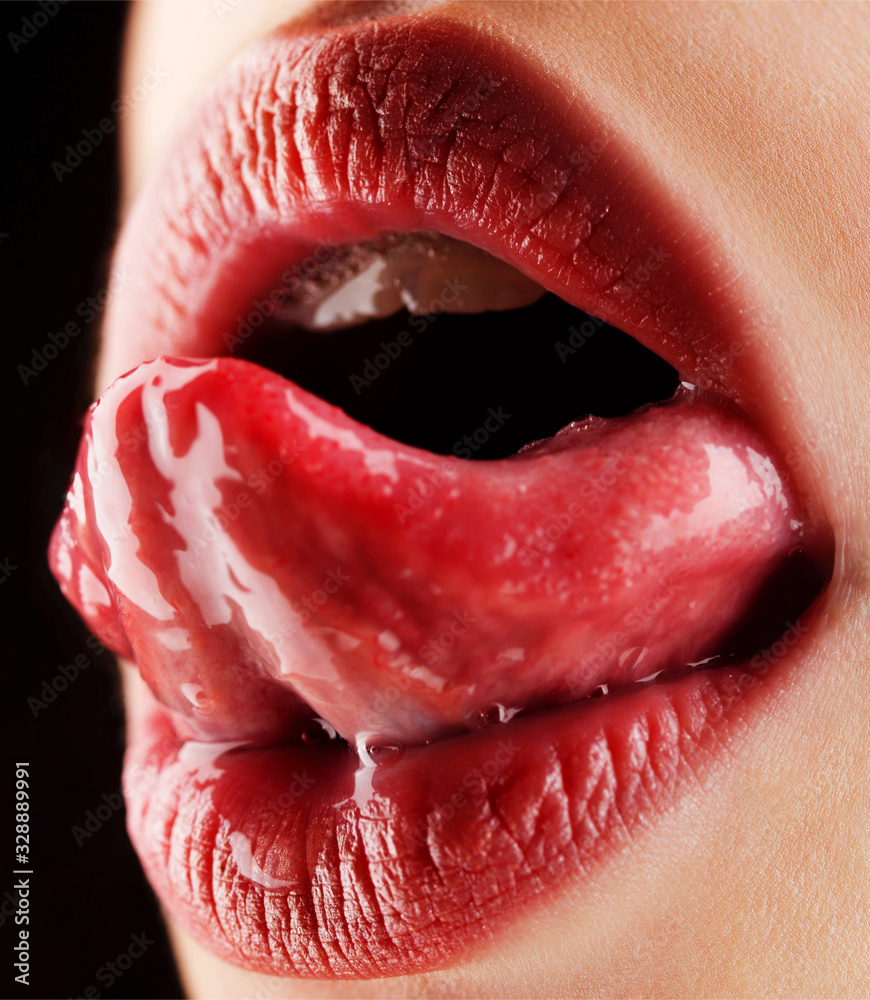 Beautiful Red Lip Lipstick And Lipgloss Sexy Lips Tongue Out 