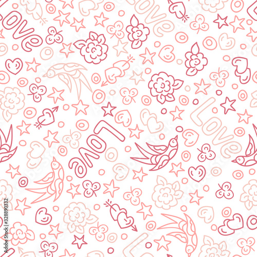 Valentine s Day doodles seamless vector pattern