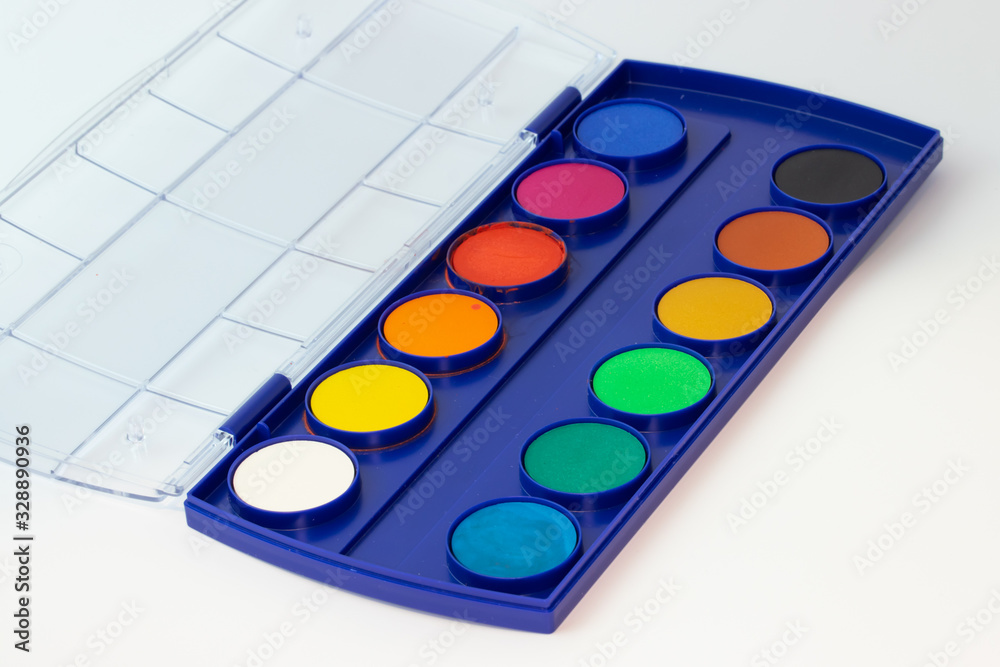Set of watercolor paints isolated on white background