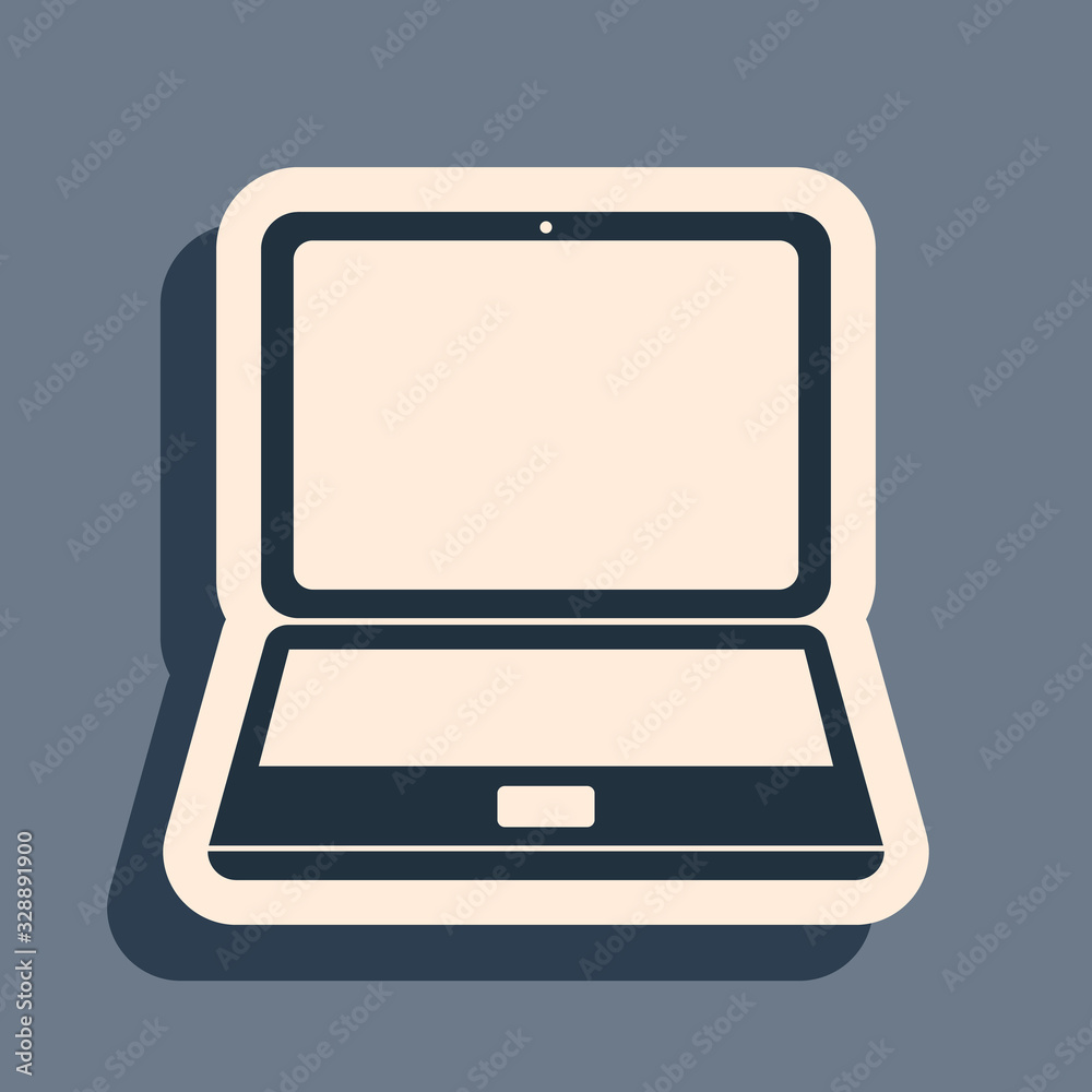 Black Laptop icon isolated on grey background. Computer notebook with empty screen sign. Long shadow style. Vector Illustration Black Laptop icon isolated on grey background. Computer notebook with empty screen sign. Long shadow style. Vector Illustration