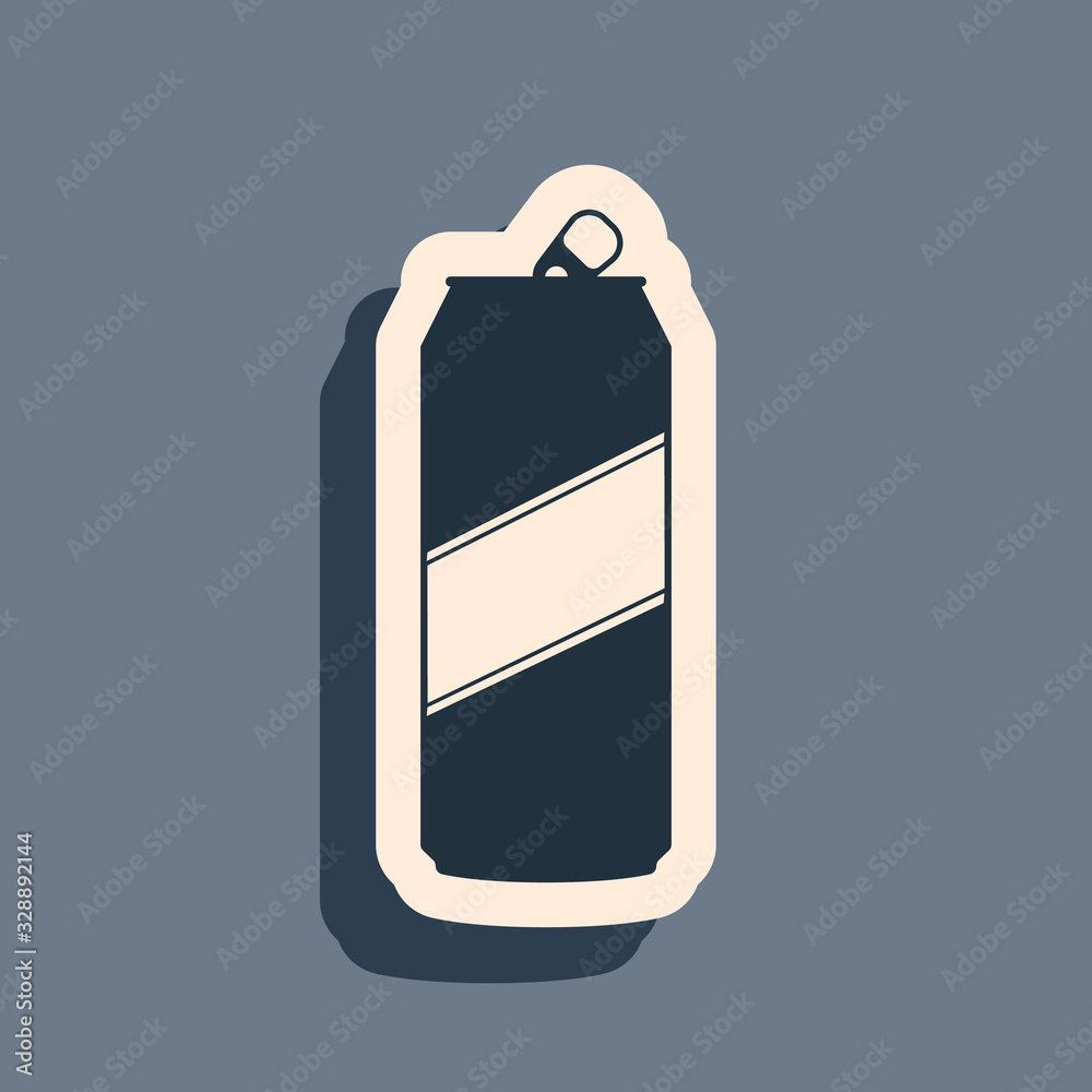 Black Aluminum can icon isolated on grey background. Long shadow style. Vector Illustration Black Aluminum can icon isolated on grey background. Long shadow style. Vector Illustration