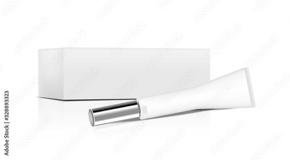 Tube Mock up Realistic Cosmetic and Box for Skincare Product on White Background Illustration. Health Care and Medical Concept Design.