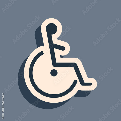 Black Disabled handicap icon isolated on grey background. Wheelchair handicap sign. Long shadow style. Vector Illustration