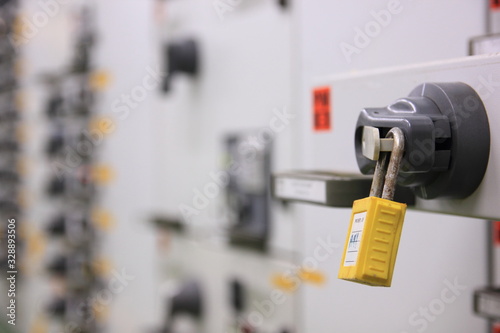 Lockout Tagout , Electrical safety system.Key lock switch or circuit breaker for safety protect.in electric room