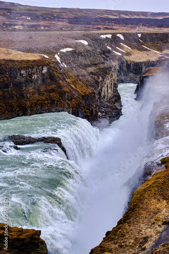 The beautiful and fast flowing GullFoss Waterfall on Southern Iceland formed by the Hvita River