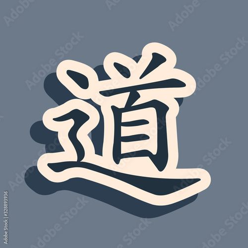 Black Chinese calligraphy, translation Dao, Tao, Taoism icon isolated on grey background. Long shadow style. Vector Illustration