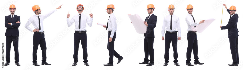 panoramic photo collage of qualified architect isolated on white panoramic photo collage of qualified architect isolated on white