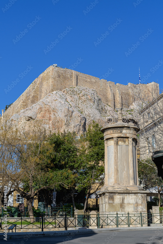 Obraz premium Choragic Monument of Lysicrates with Acropolis in the background, Athens