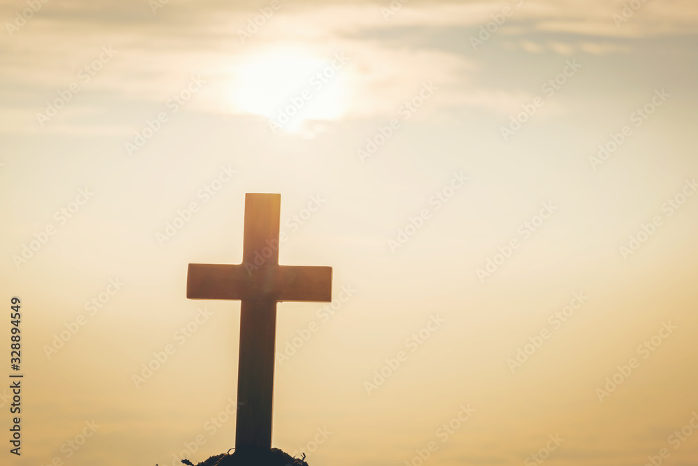 Crucifixion Of Jesus Christ - Cross At Sunset Crosses On Hill